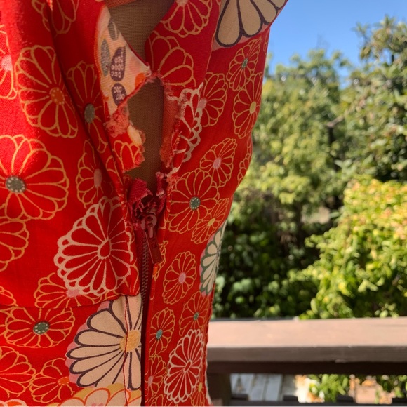 Stunning VINTAGE Cheongsam Qipao Red Multicolored Floral Retro Midi Dress - Picture 5 of 11